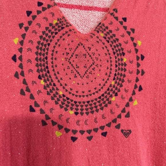 Roxy Pink Hoodie Sweatshirt Tribal Sun Graphic Pullover M Womens V Neck Y2K - Picture 5 of 7